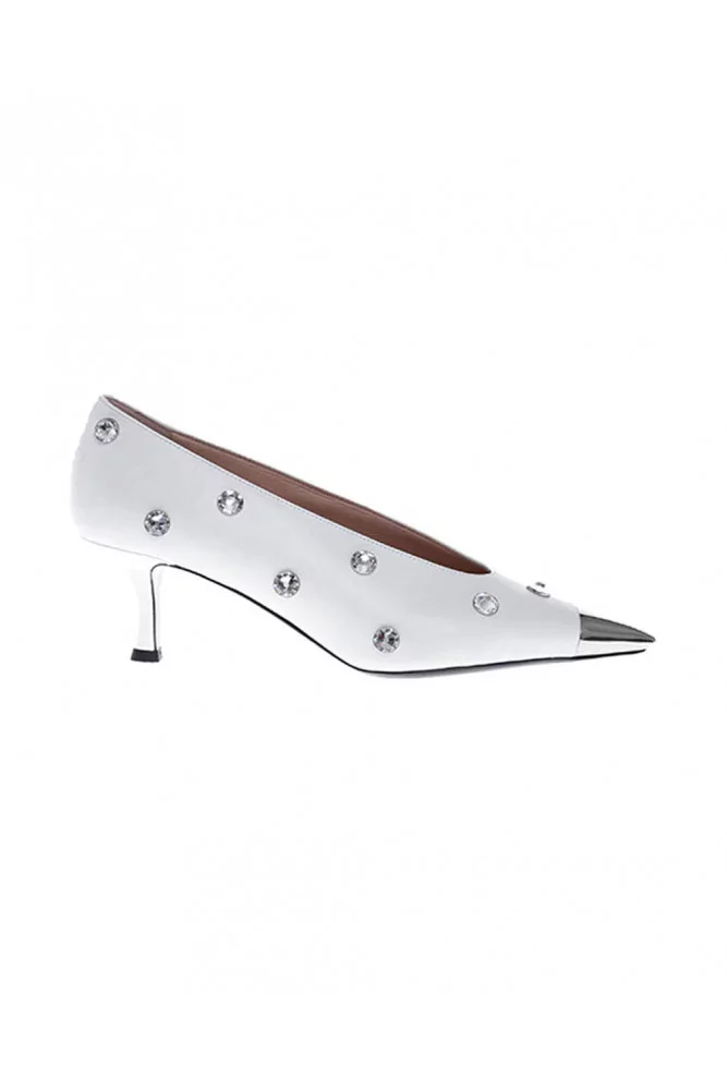 Escarpins en cuir strass bout pointu métal 50 34 1/2 blanc