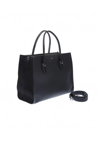 "Shopping" leather bag with twho handles and silver-tone metal details