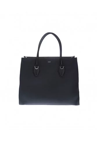 "Shopping" leather bag with twho handles and silver-tone metal details