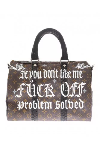 Sac Philip Karto 35 cm peint "Mickey Fck" bandoulière python