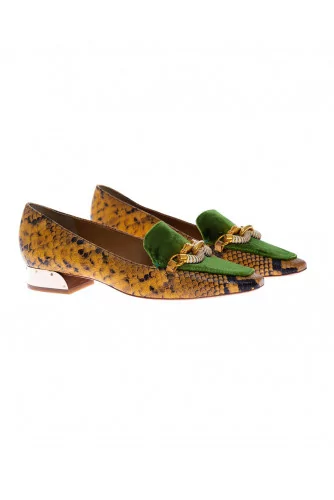 Mocassin Tory Burch "Jessa" jaune-vert, mors hypocampe pour femme