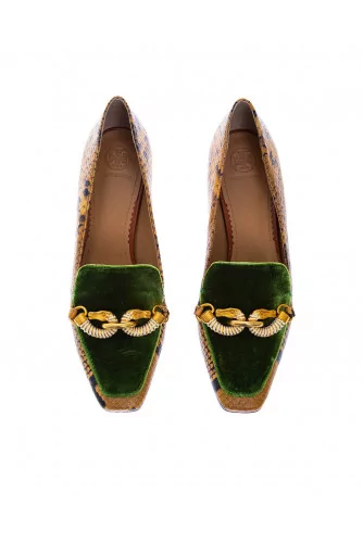 Jessa - Calf leather and velvet moccasins with hippocampus details