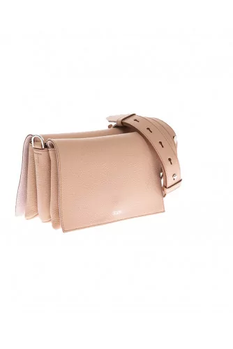 Tracolina - Grained leather shoulder bag with flap and adjustable strap
