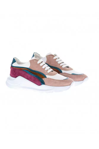 Leather sneakers with multicolors yokes