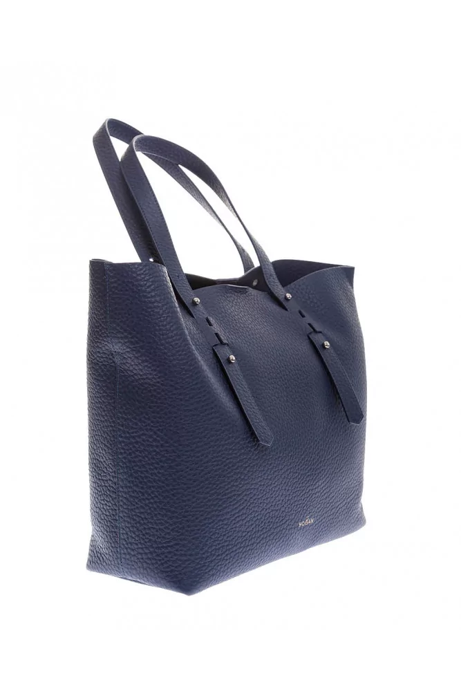 Grained leather shopping bag with handles