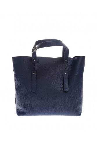 Grained leather shopping bag with handles