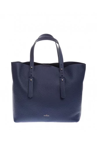Grained leather shopping bag with handles