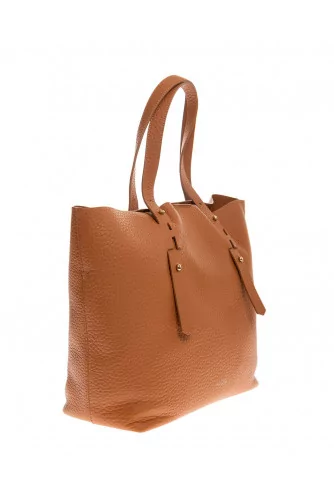 Grained leather shopping bag with handles