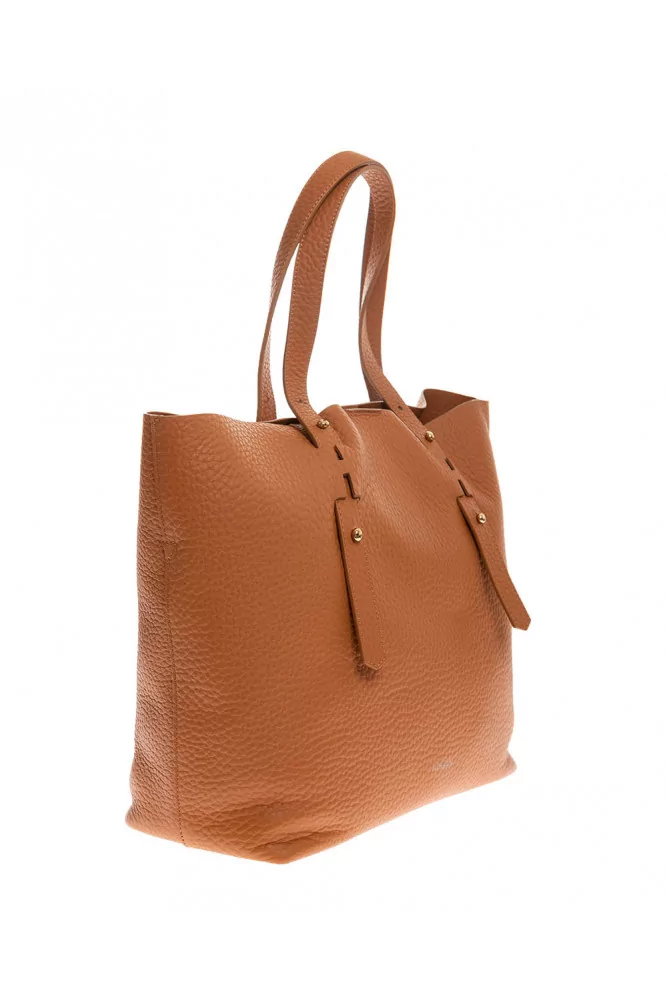 Grained leather shopping bag with handles