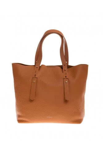 Grained leather shopping bag with handles