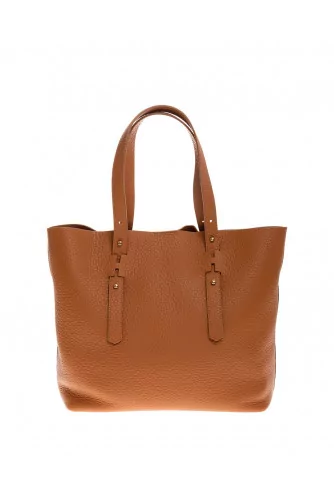 Grained leather shopping bag with handles