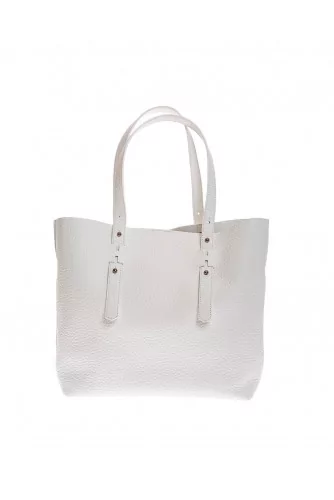 Grained leather shopping bag with handles