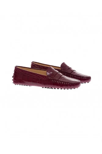 Leather moccasins with crocodile print