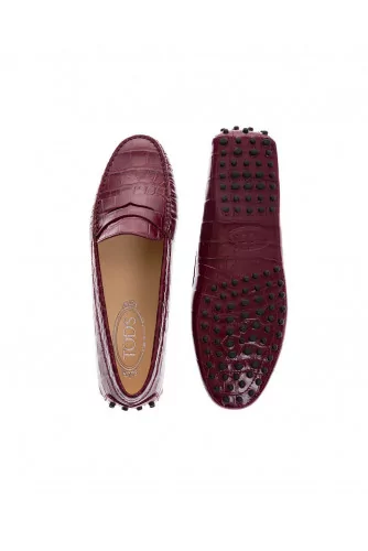 Leather moccasins with crocodile print