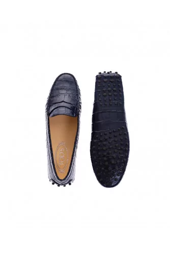 Leather moccasins with crocodile print