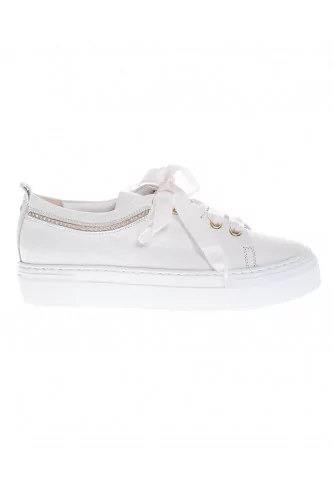 Tennis Jacques Loup blanc avec lacet gros grain avec petit strass pour femme