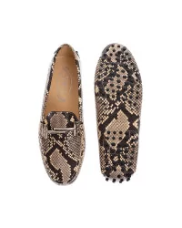 "Doppia T" Leather moccasins with metallic bit and python print