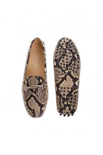 "Doppia T" Leather moccasins with metallic bit and python print