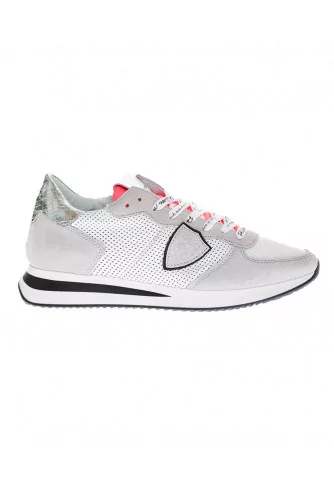 Basket Philippe Model "Tropez" blanc fluo arrière python pour femme