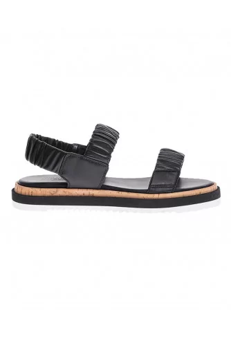 Black leather sandals with elastic bands