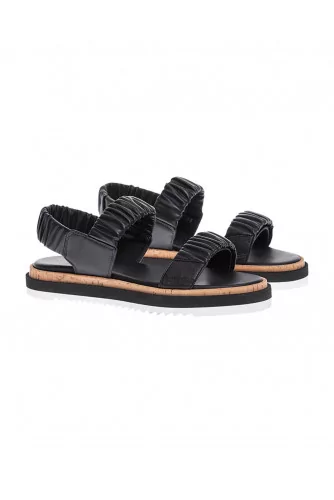 Black leather sandals with elastic bands