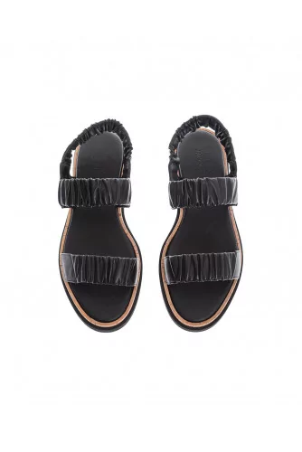 Black leather sandals with elastic bands