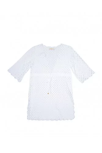 Tunique en coton et broderie anglaise avec décolleté V