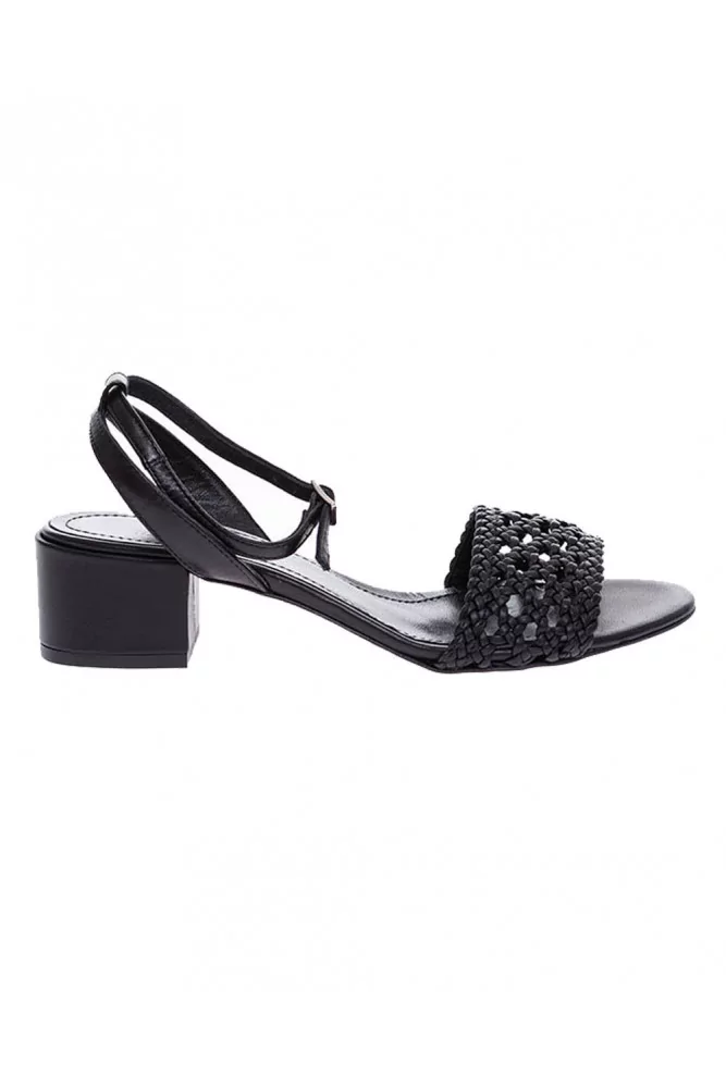 Nappa black colored leather sandals with braided strap