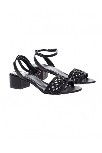 Nappa black colored leather sandals with braided strap