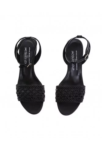 Nappa black colored leather sandals with braided strap