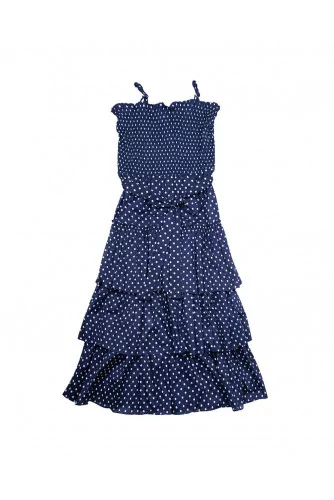 Cotton strapped dress with flounces and dots print