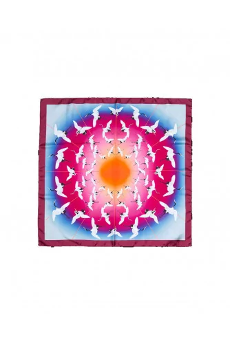 Foulard en twill de soie imprimé cigognes 70x70