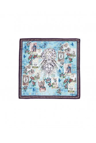 Silk twill scarf with tarot print 70x70