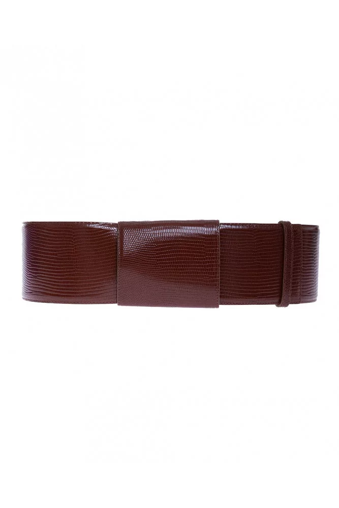 Leather belt with lizard print 8 cm large
