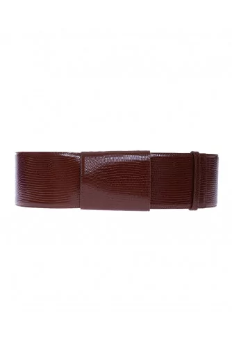 Leather belt with lizard print 8 cm large