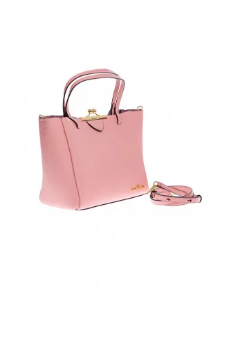 The Kiss Lock Mini Tote - Grained leather carrier bag with handles and shoulder strap