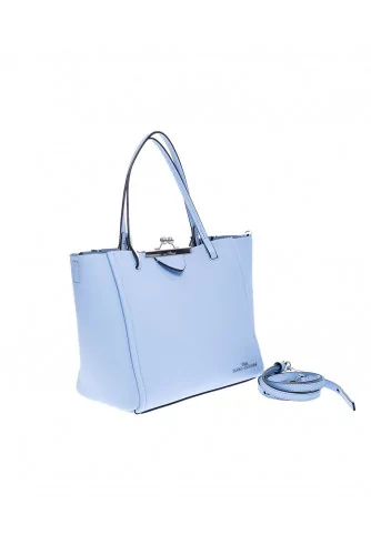 The Kiss Lock Tote - Grained leather carrier bag with handles and shoulder strap