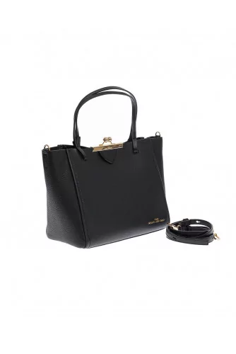 The Kiss Lock Mini Tote - Grained leather carrier bag with handles and shoulder strap