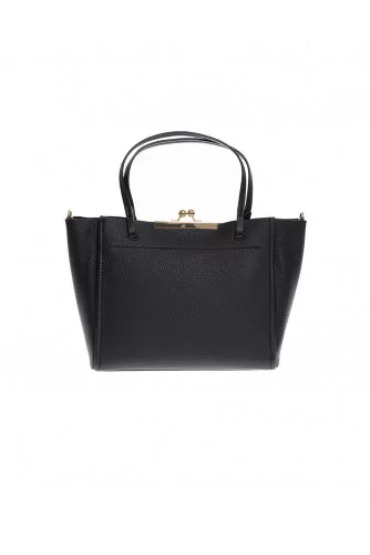 The Kiss Lock Mini Tote - Grained leather carrier bag with handles and shoulder strap