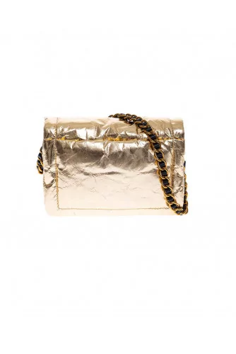 Mini Pillow - Crinkled leather fleece bag with chain