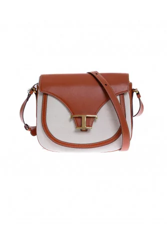 Leather and toile bag with gold T buckle - large size