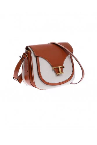 Leather and toile bag with gold T buckle - large size