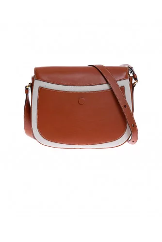 Leather and toile bag with gold T buckle - large size