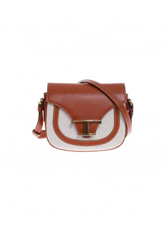 Leather and toile bag with gold T buckle - small size