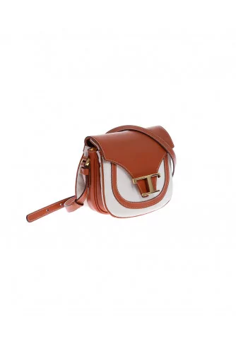 Leather and toile bag with gold T buckle - small size