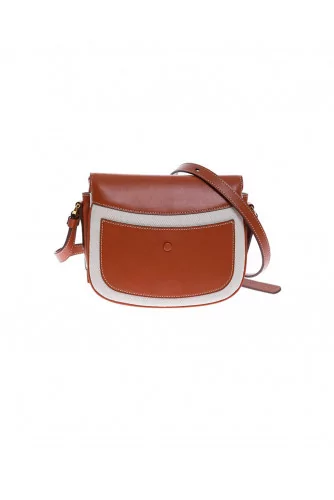 Leather and toile bag with gold T buckle - small size