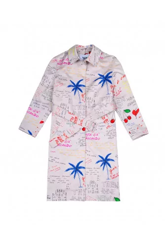Cotton trench with decorative writing and graffitis