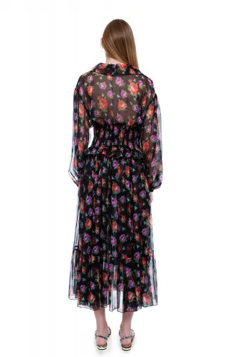 Chiffon dress with smock at the waist and floral print