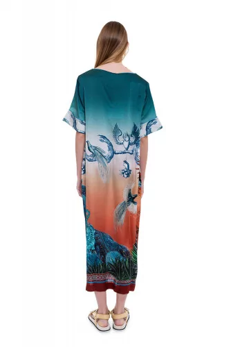 "Efialte" Short sleeved dress made of silk with prints