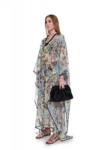 "Gige" silk and cotton Kaftan with V neckline